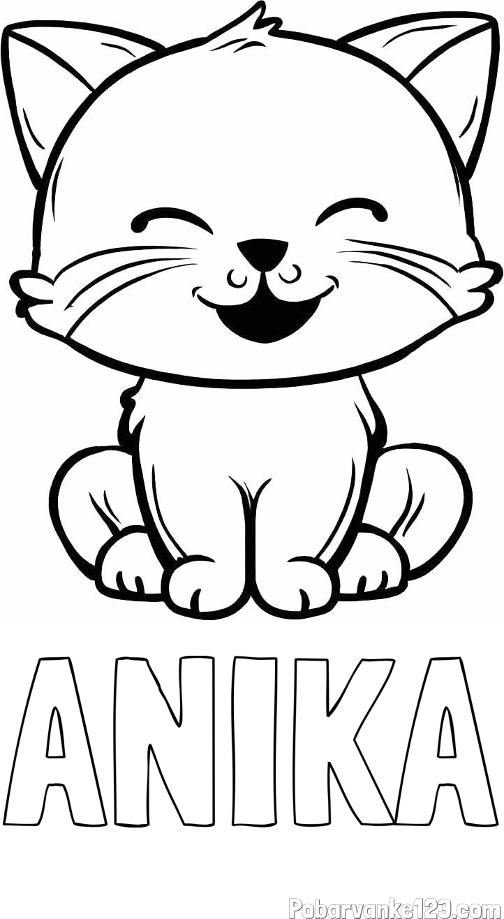 Pobarvanka imena ANIKA in pobarvanka prikupne mačke