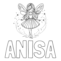 Online izdelana pobarvanka - Pobarvanka imena ANISA in pobarvanka ljubke čarobne vile