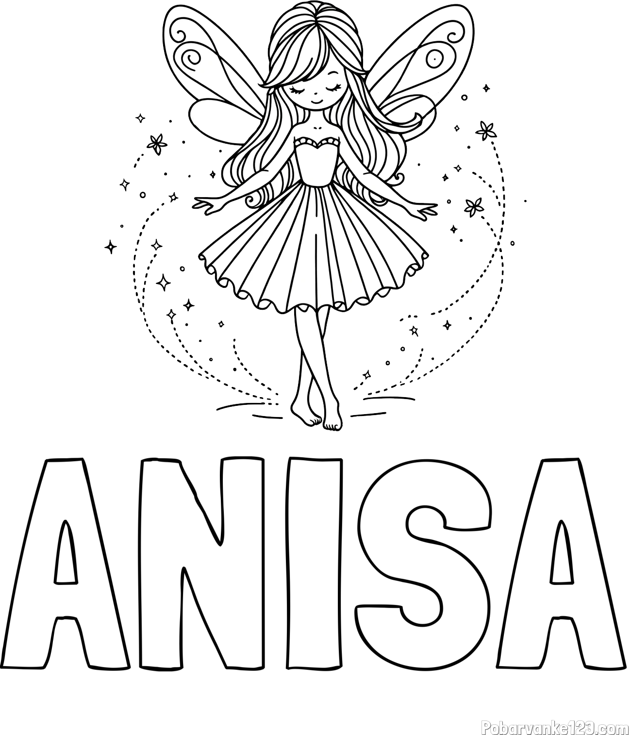 Pobarvanka imena ANISA in pobarvanka ljubke čarobne vile