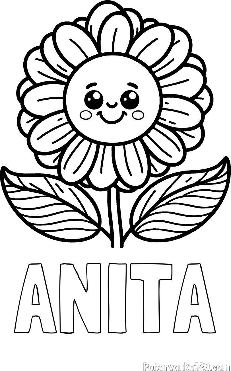 Pobarvanka imena ANITA in pobarvanka ljubke in nasmejane rože