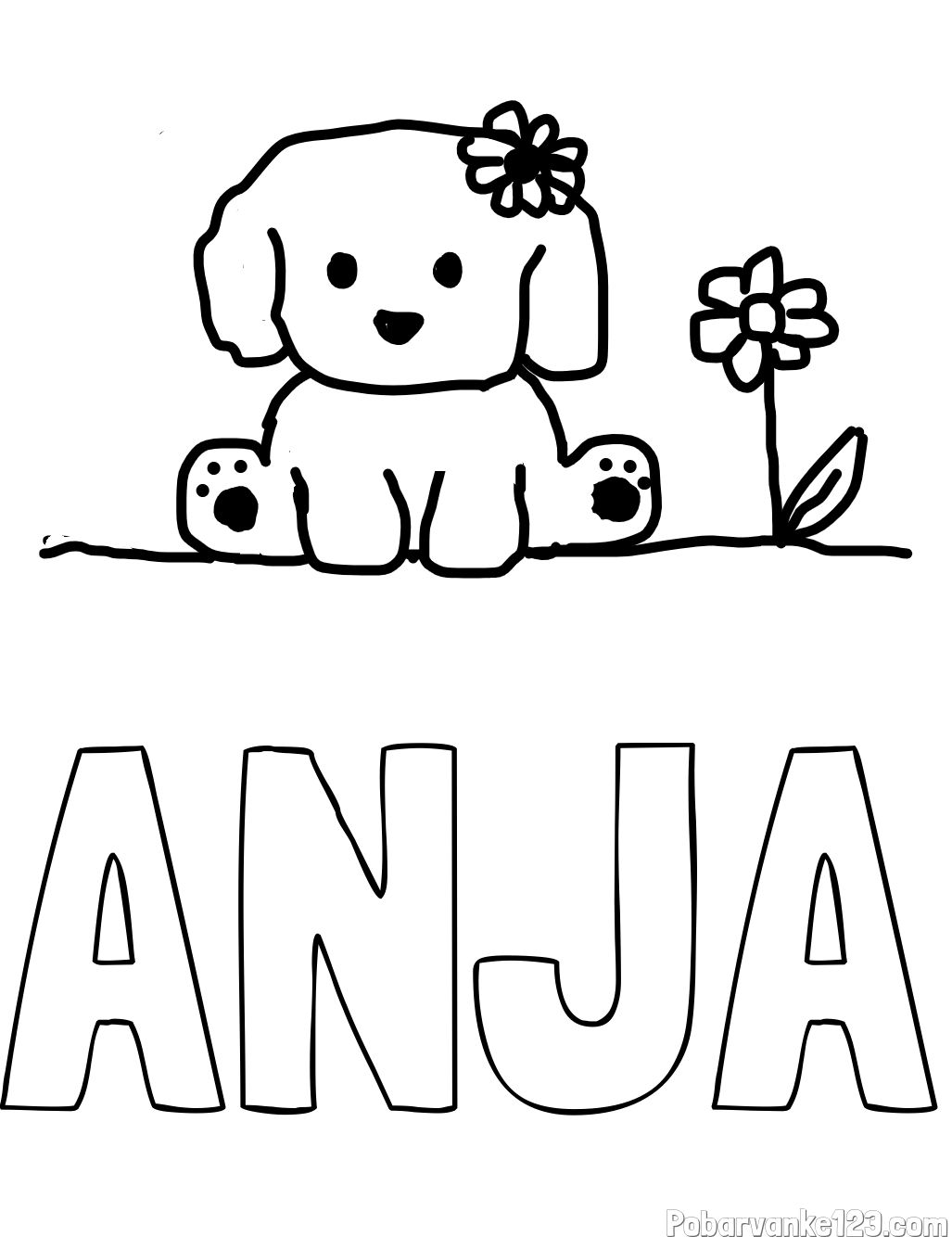 Pobarvanka imena ANJA in KUŽIKA