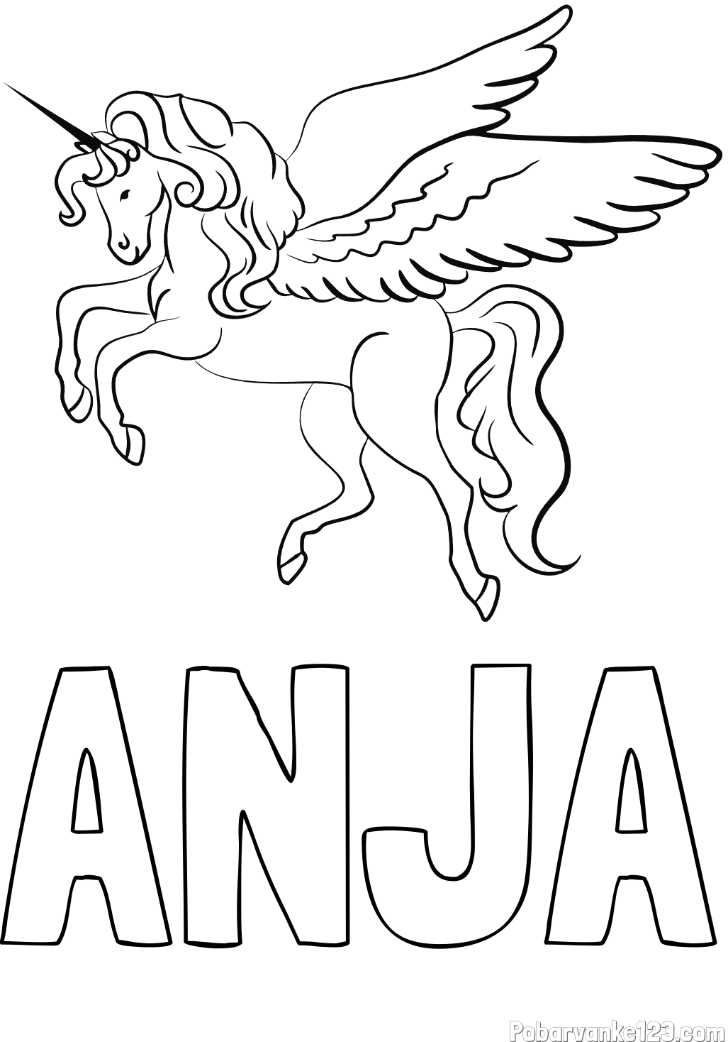 Pobarvanka imena ANJA in lepa pobarvanka samoroga