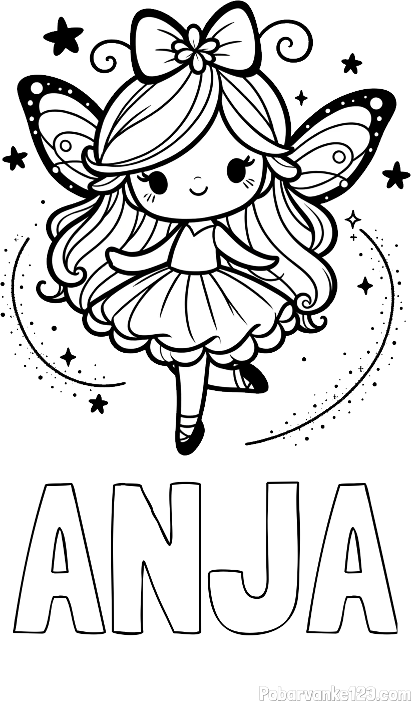 Pobarvanka imena ANJA in ljubka čarobna vila