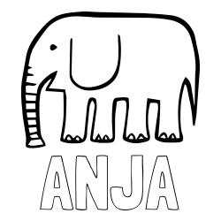 Online izdelana pobarvanka - Pobarvanka imena ANJA in otroška pobarvanka slona