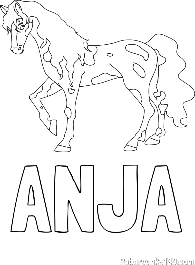 Pobarvanka imena ANJA in pobarvanka lisastega konja