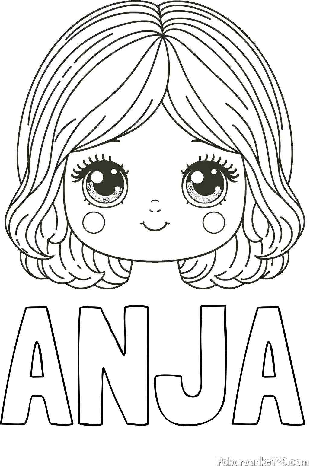 Pobarvanka imena ANJA in pobarvanka obraza prikupne punčke