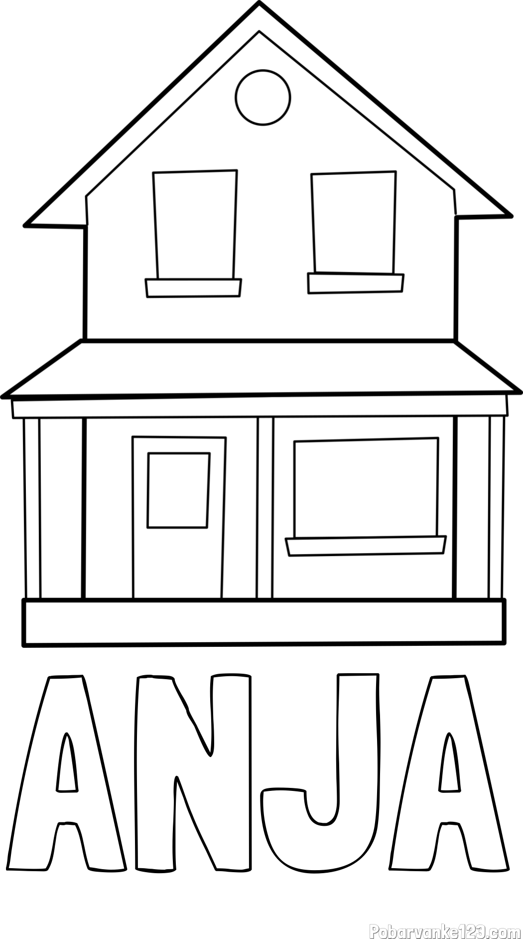 Pobarvanka imena ANJA in pobarvanka preproste hiše