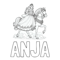 Pobarvanka imena ANJA in pobarvanka princese na konju