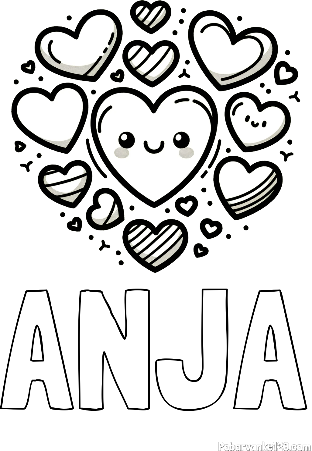 Pobarvanka imena ANJA in pobarvanka srčkov