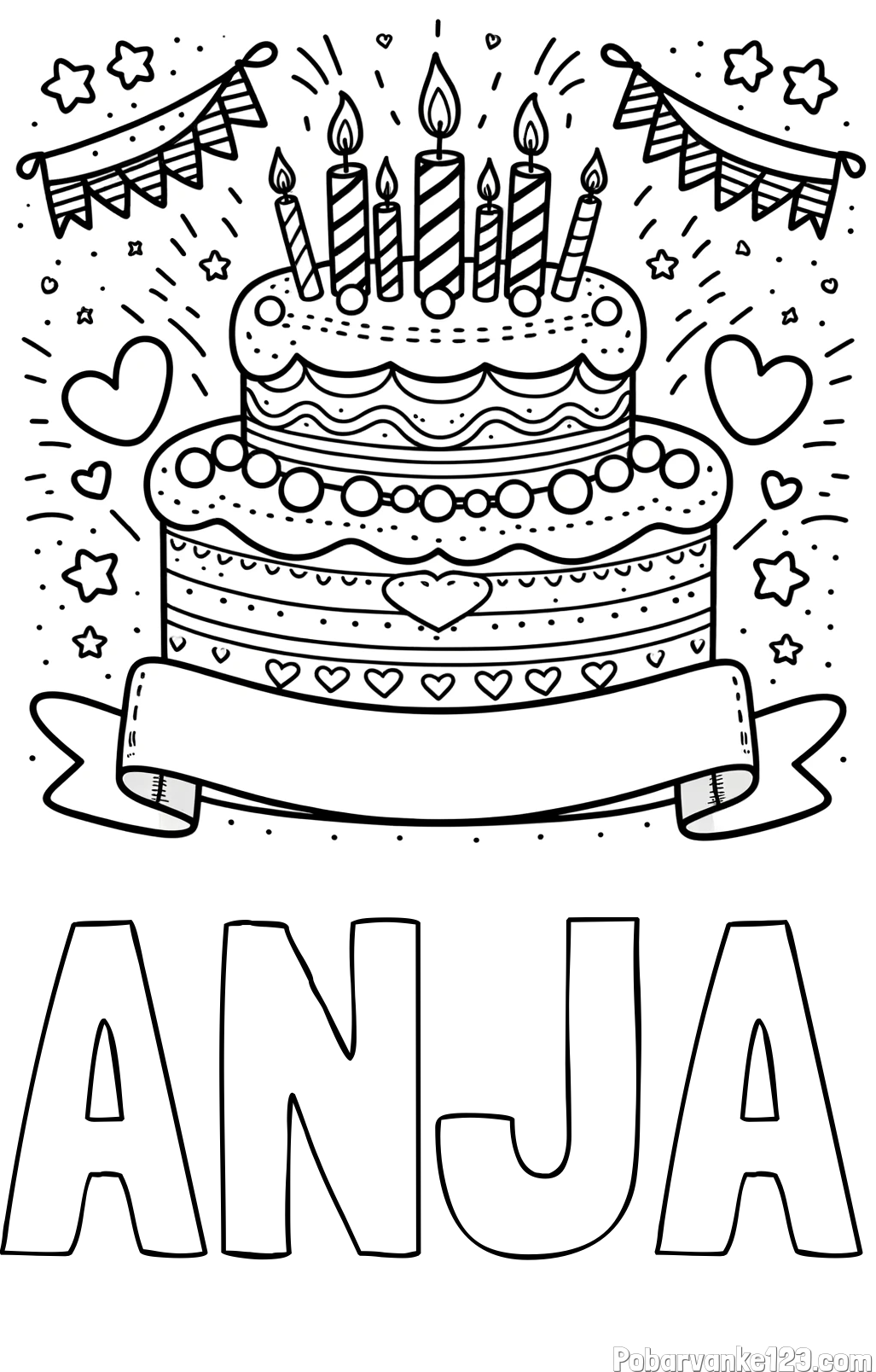 Pobarvanka imena ANJA in pobarvanka velike torte za rojstni dan