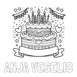 Online izdelana pobarvanka - Pobarvanka imena ANJA VESELIČ in pobarvanka velike torte za rojstni dan