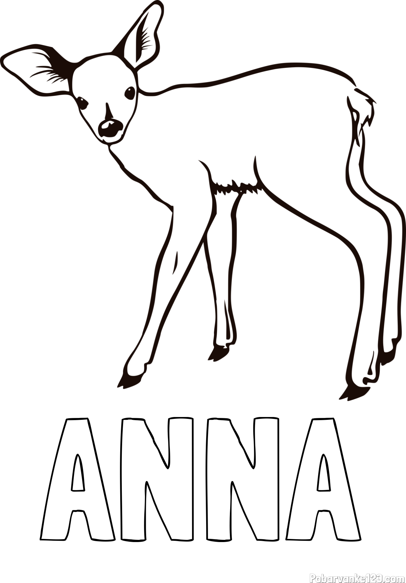 Pobarvanka imena ANNA in pobarvanka mladega jelenčka