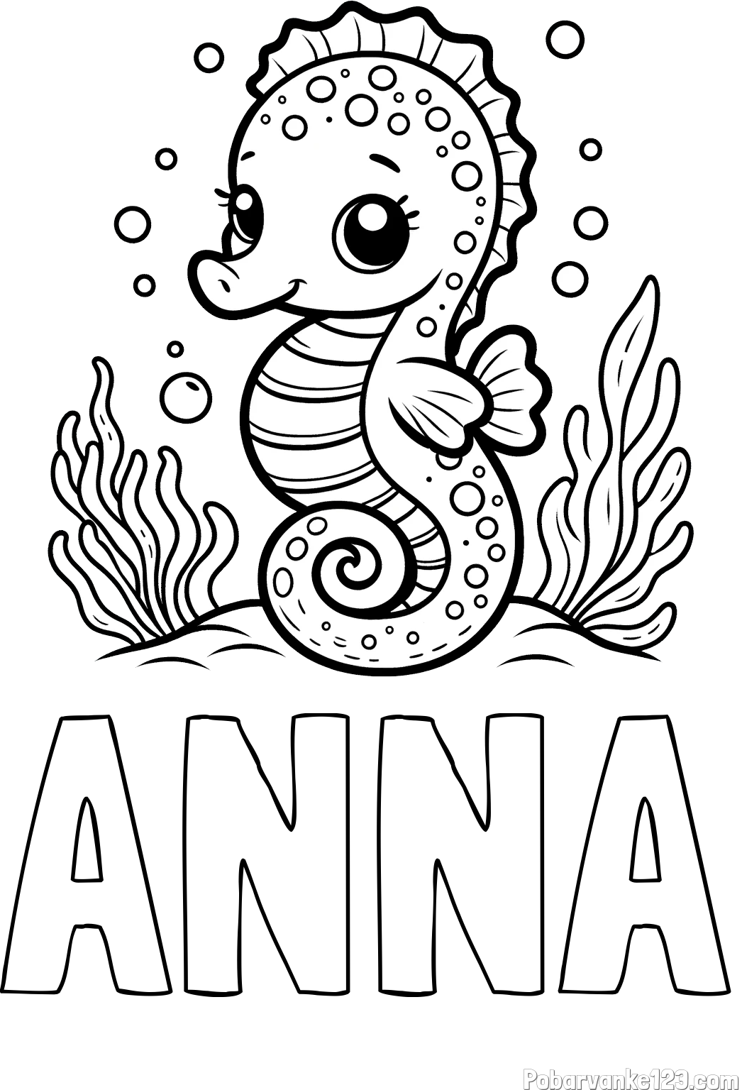 Pobarvanka imena ANNA in pobarvanka morskega konjička