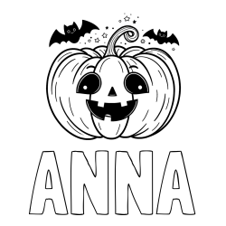 Online izdelana pobarvanka - Pobarvanka imena ANNA in pobarvanka nasmejane buče ter dveh netopirjev za noč čarovnic