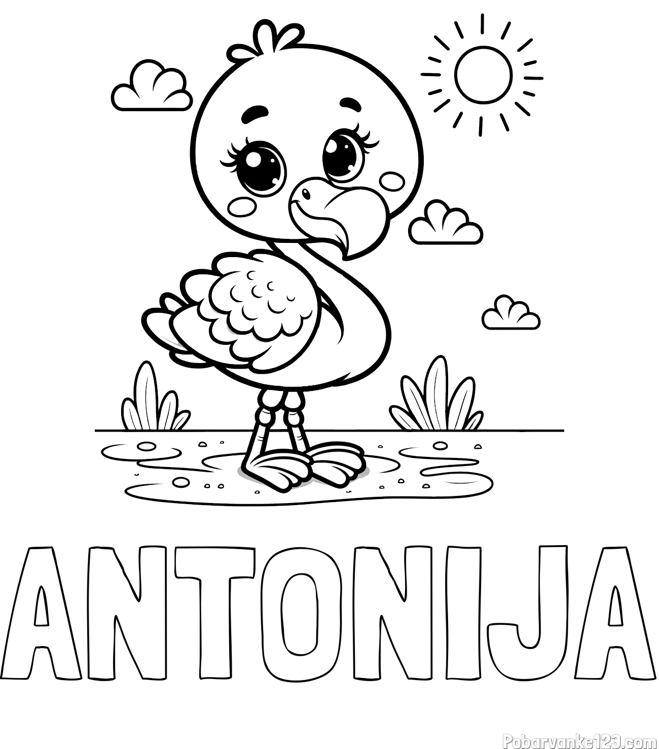 Pobarvanka imena ANTONIJA in pobarvanka ljubkega flaminga