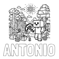 Online izdelana pobarvanka - Pobarvanka imena ANTONIO in pobarvanka Minecraft sveta