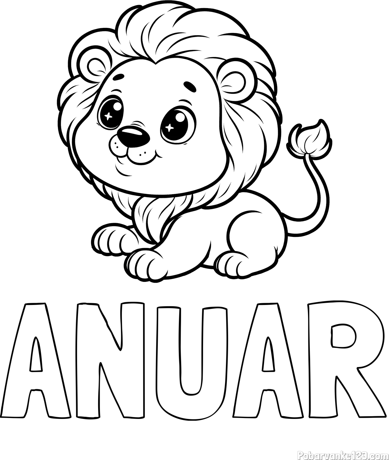 Pobarvanka imena ANUAR in pobarvanka igrivega levčka