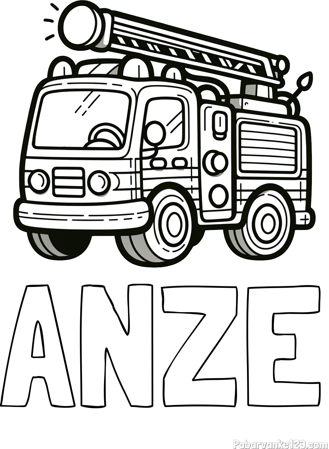 Pobarvanka imena ANŽE in otroška pobarvanka preprostega gasilskega avta