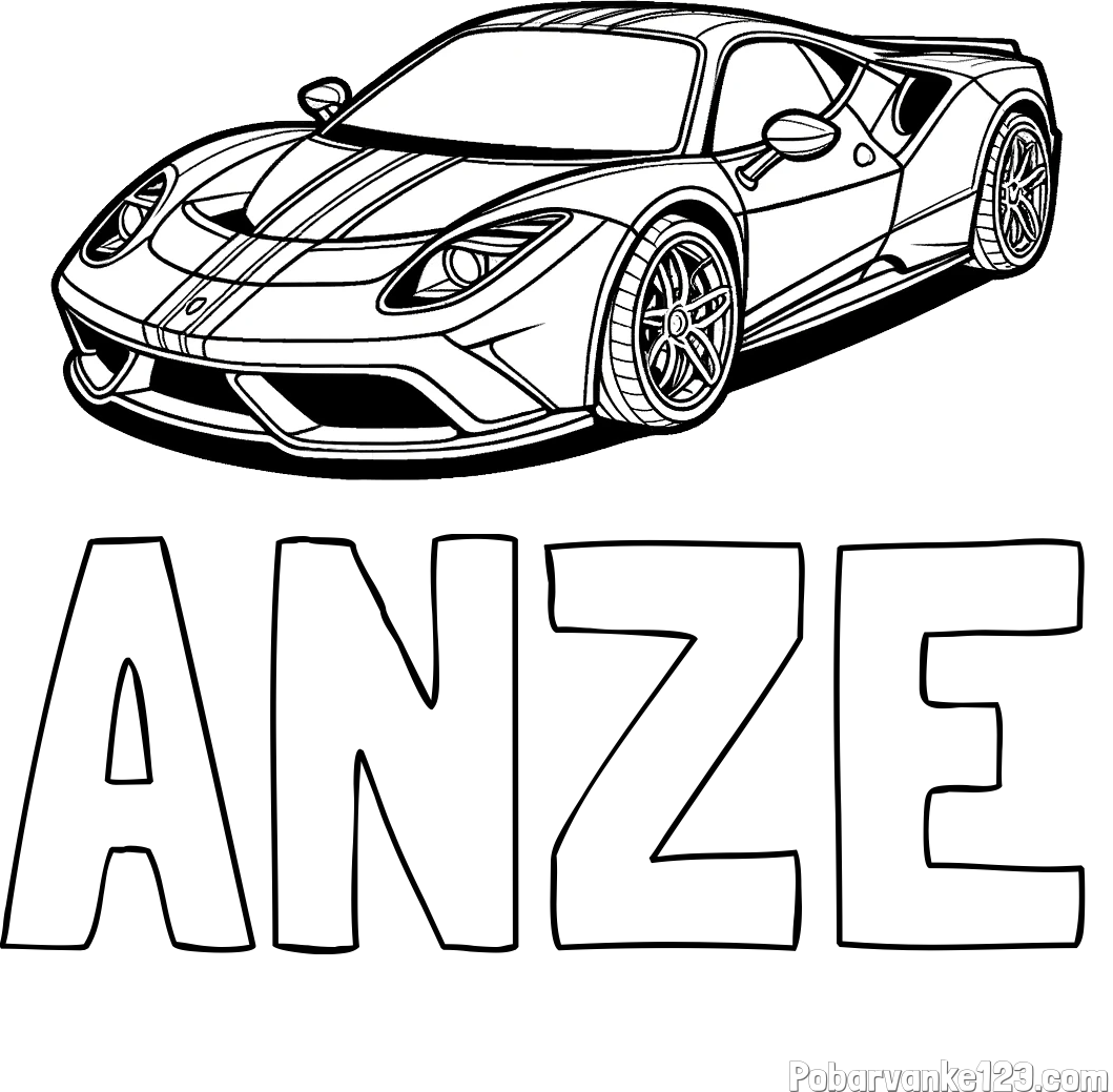 Pobarvanka imena ANŽE in pobarvanka čudovitega športnega avtomobila