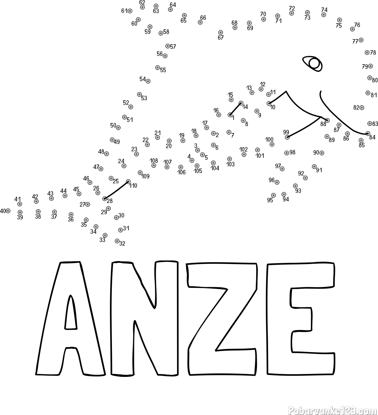 Pobarvanka imena ANŽE in pobarvanka delfina - poveži številke