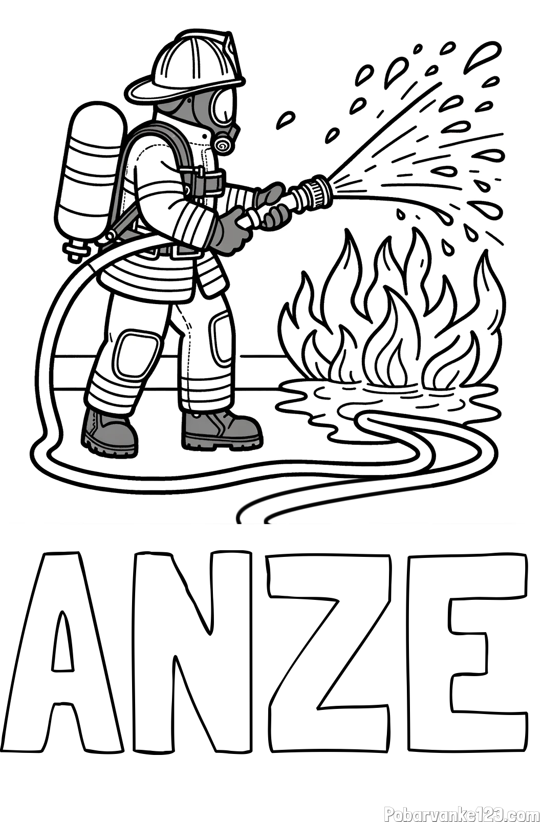 Pobarvanka imena ANŽE in pobarvanka gasilca in velikega požara