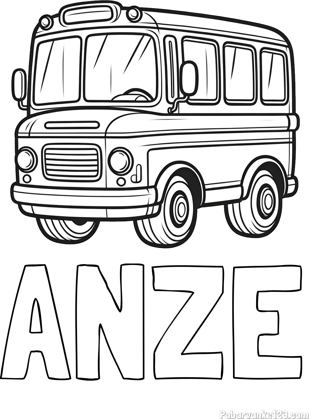 Pobarvanka imena ANŽE in pobarvanka majhnega avtobusa