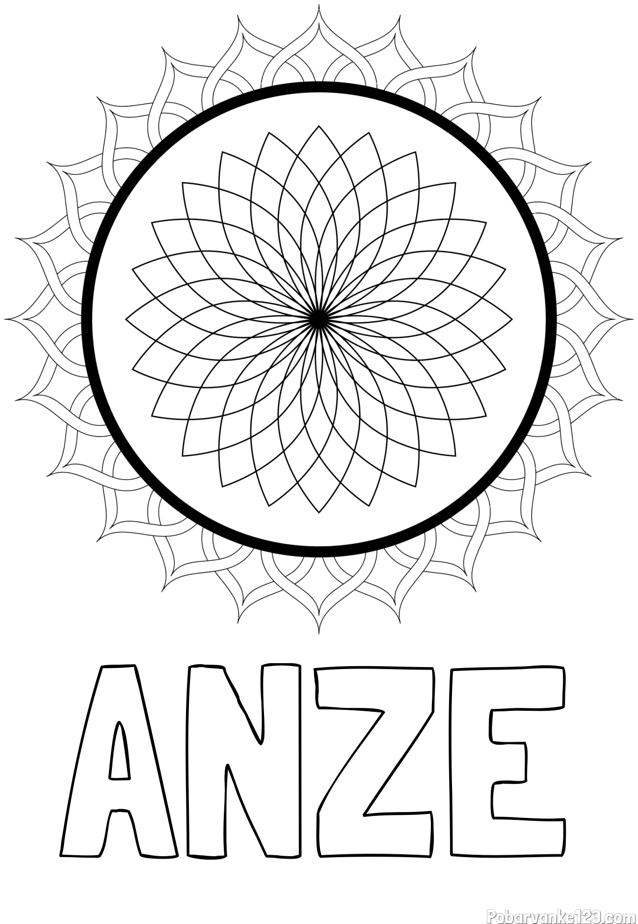 Pobarvanka imena ANŽE in pobarvanka mandale 2