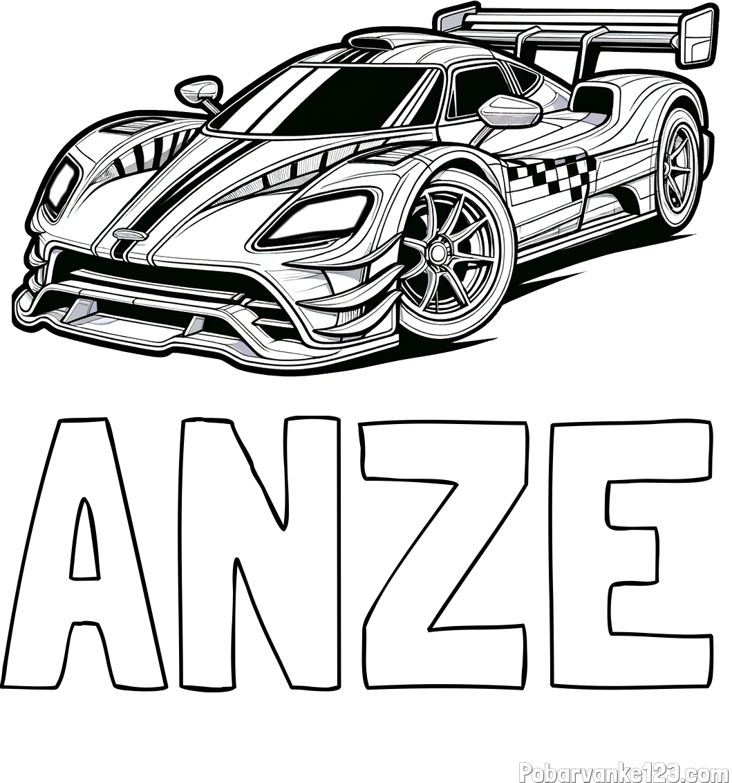 Pobarvanka imena ANŽE in pobarvanka modernega športnega avtomobila