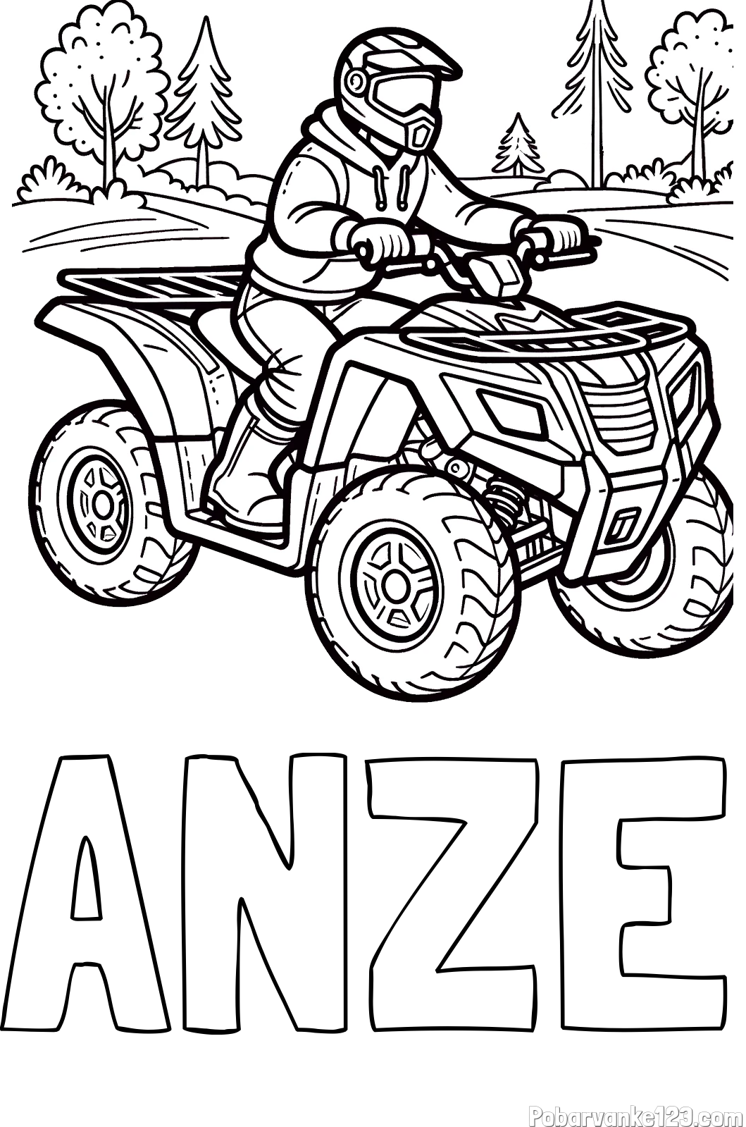 Pobarvanka imena ANŽE in pobarvanka motorista na štirikolesniku
