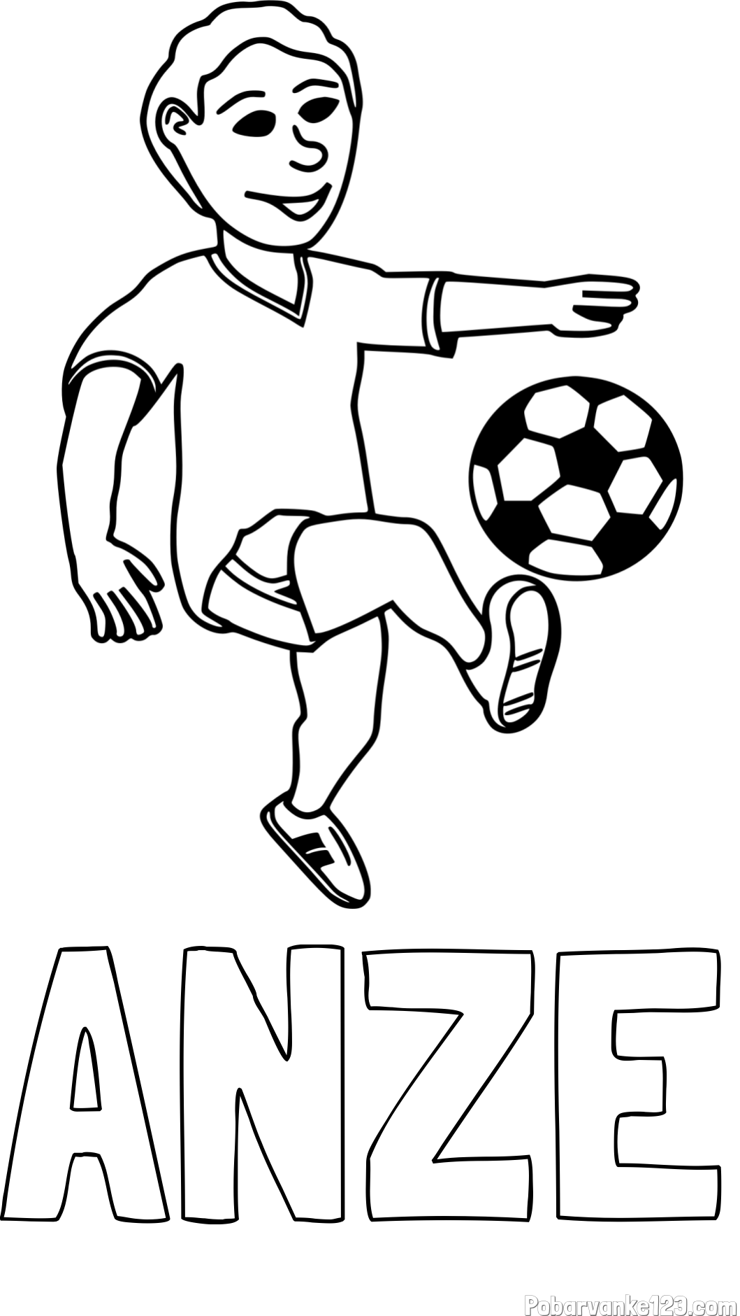 Pobarvanka imena ANŽE in pobarvanka nogometaša, ki brca žogo