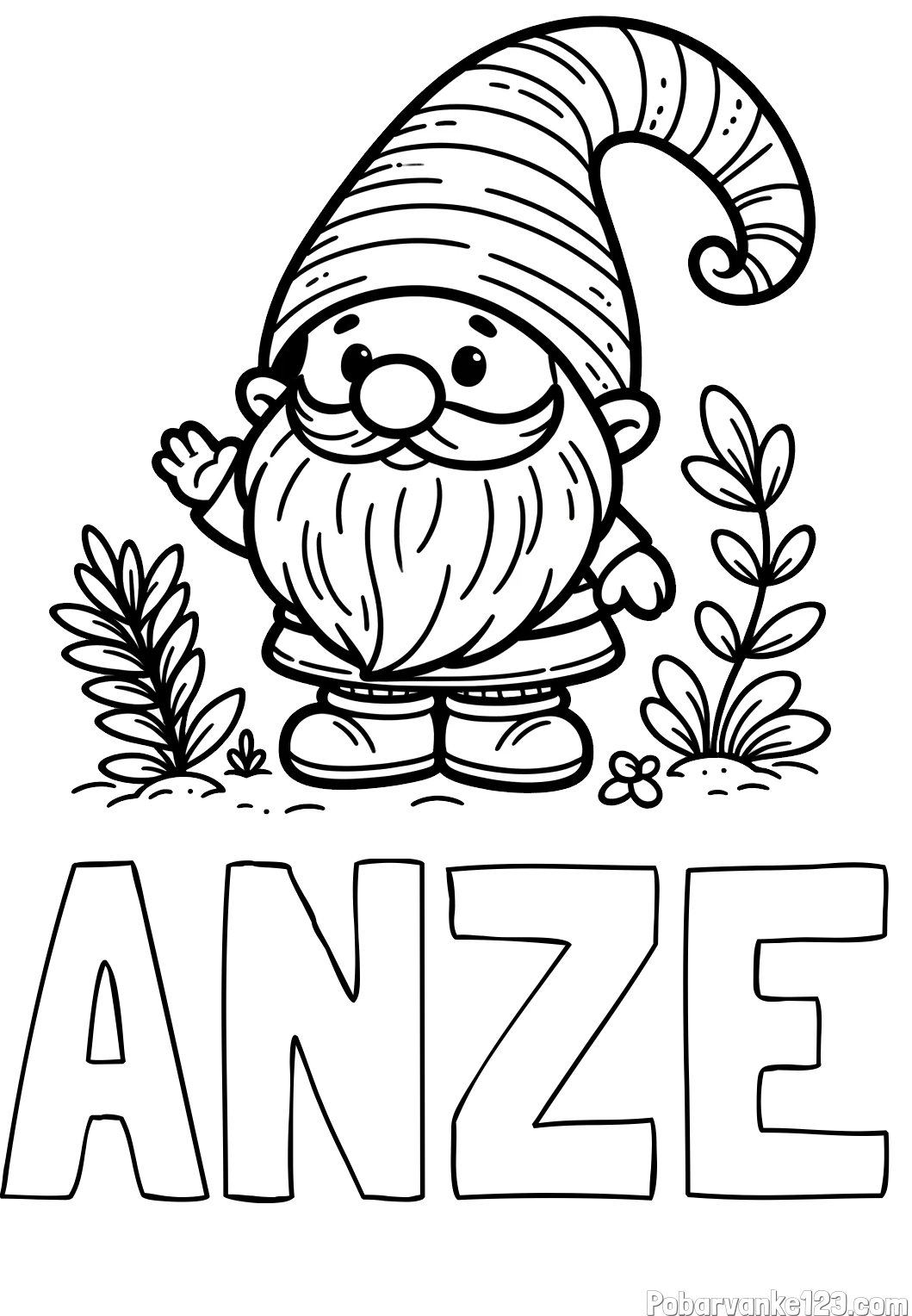 Pobarvanka imena ANŽE in pobarvanka prijaznega škrata oz. palčka