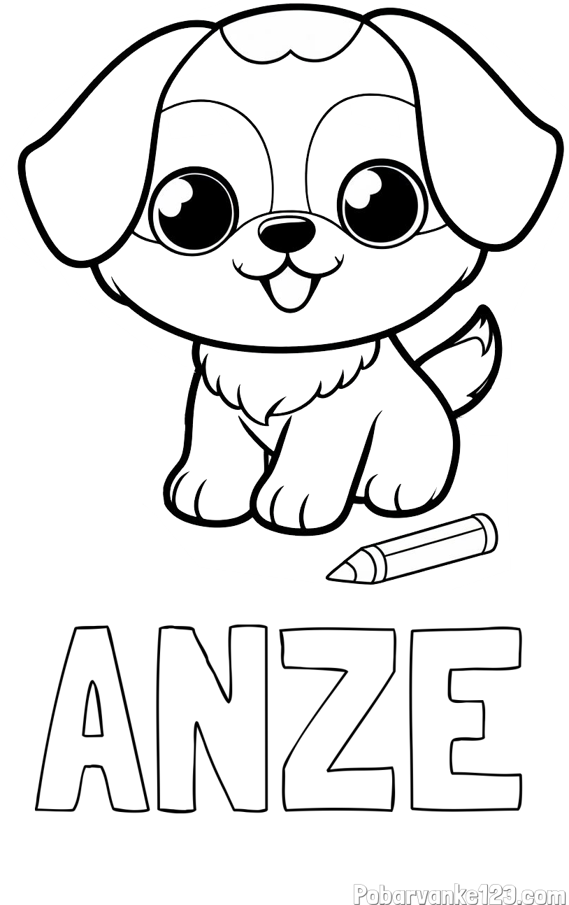 Pobarvanka imena ANŽE in pobarvanka prikupnega kužka