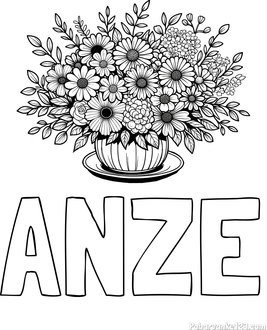 Pobarvanka imena ANŽE in pobarvanka velikega šopka rož