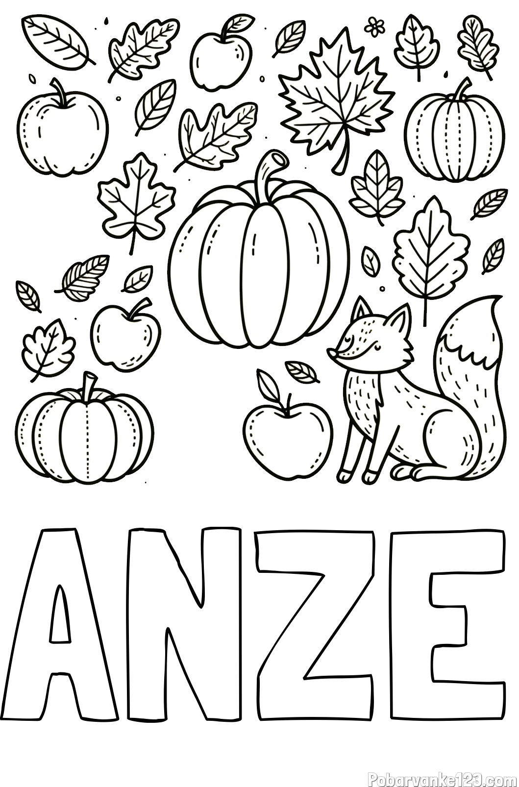 Pobarvanka imena ANŽE in pobarvanka z motivom jeseni