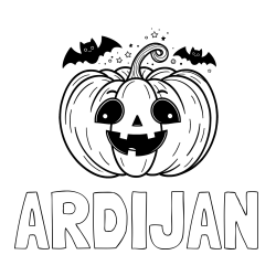 Online izdelana pobarvanka - Pobarvanka imena ARDIJAN in pobarvanka nasmejane buče ter dveh netopirjev za noč čarovnic