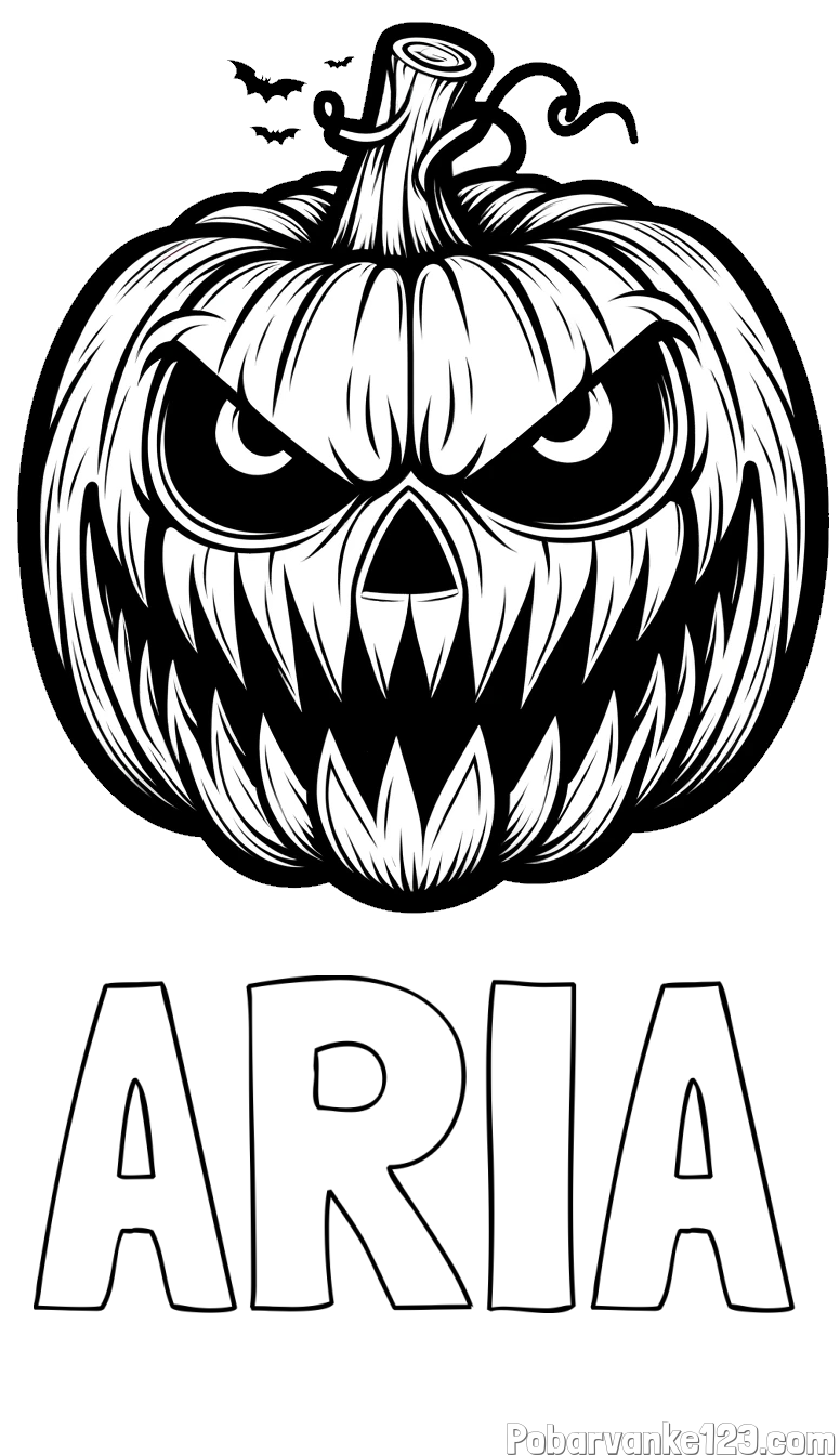 Pobarvanka imena ARIA in pobarvanka zlobne buče za noč čarovnic