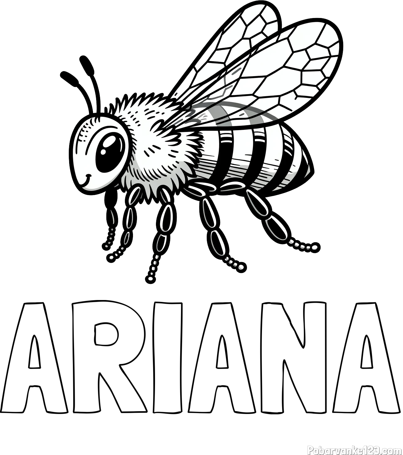 Pobarvanka imena ARIANA in otroška pobarvanka čebele (realistična)
