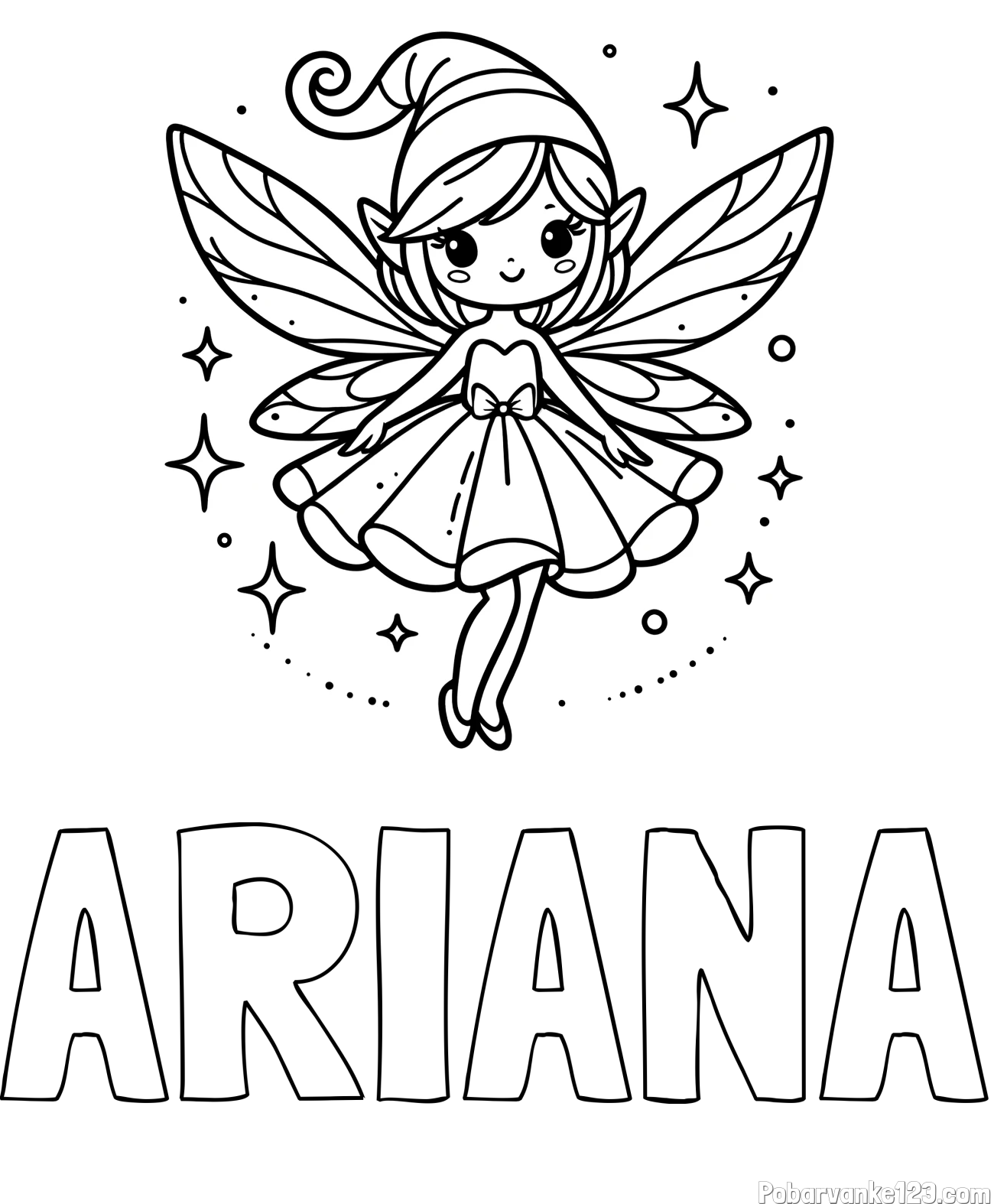 Pobarvanka imena ARIANA in otroška pobarvanka čudovite vile