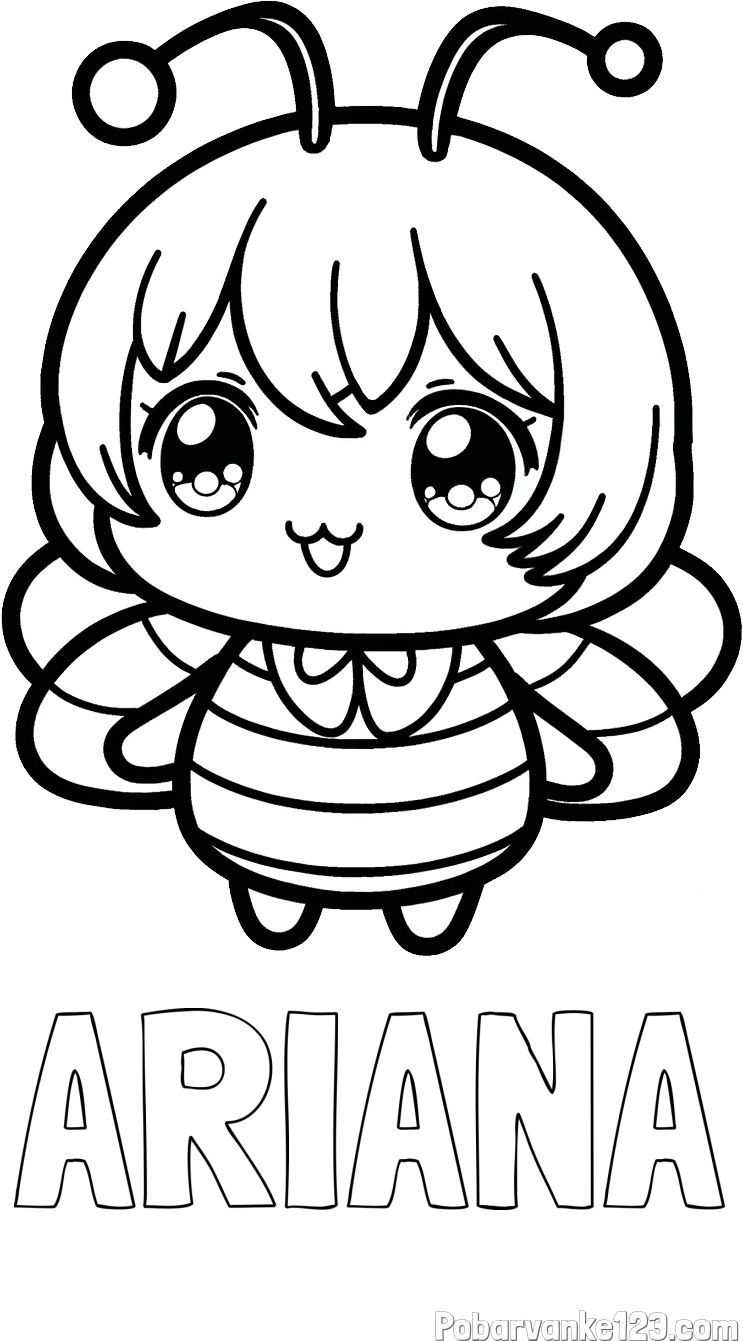 Pobarvanka imena ARIANA in pobarvanka čebelice v stilu anime