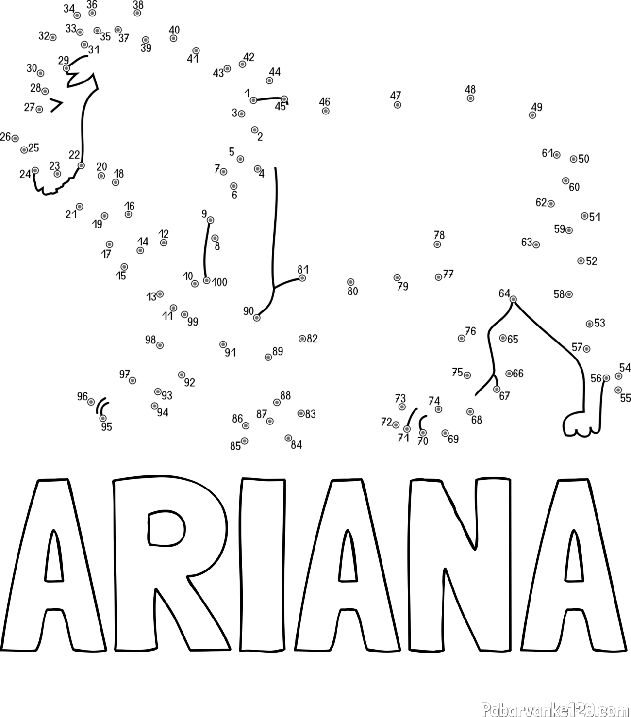 Pobarvanka imena ARIANA in pobarvanka leva - poveži številke