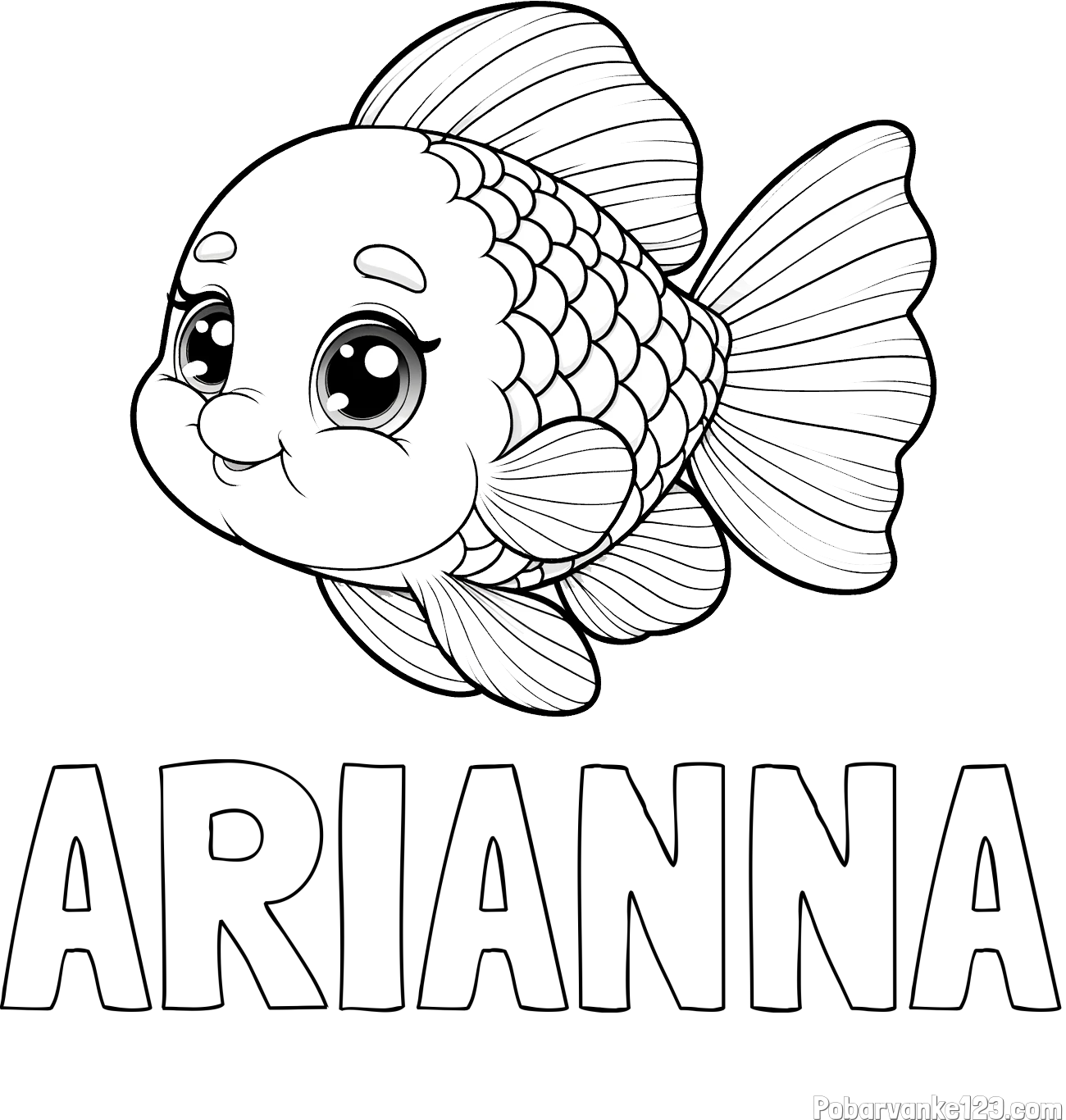 Pobarvanka imena ARIANNA in ljubka pobarvanka starejše ribe