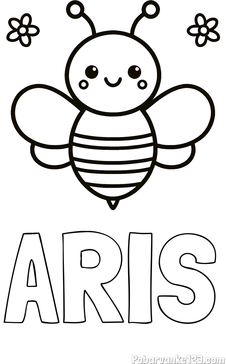 Pobarvanka imena ARIS in otroška pobarvanka čebele