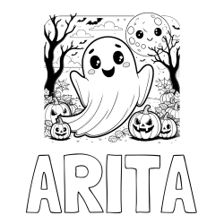 Online izdelana pobarvanka - Pobarvanka imena ARITA in pobarvanka ljubkega duhca in buč za noč čarovnic
