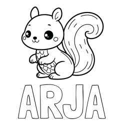Online izdelana pobarvanka - Pobarvanka imena ARJA in pobarvanka ljubke veverice