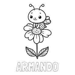 Online izdelana pobarvanka - Pobarvanka imena ARMANDO in pobarvanka ljubke čebelice na roži