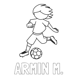 Online izdelana pobarvanka - Pobarvanka imena ARMIN M. in otroška pobarvanka preprosto ilustriranega nogometaša