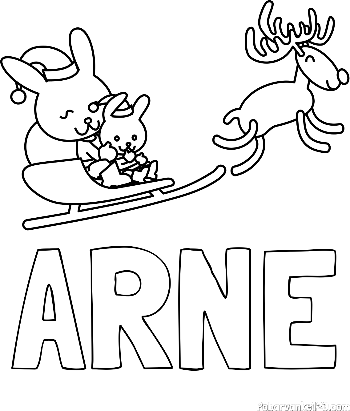 Pobarvanka imena ARNE in božične sani