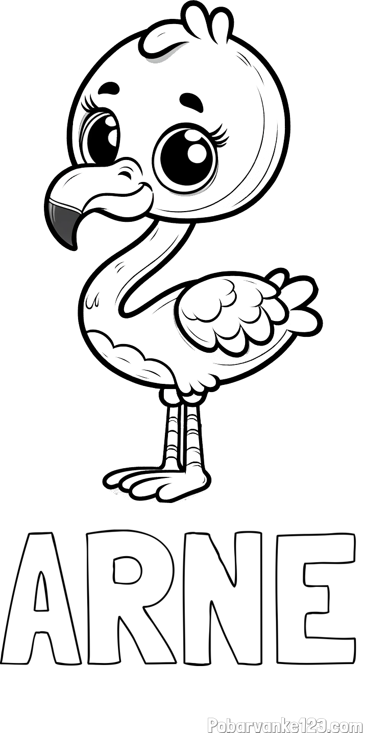 Pobarvanka imena ARNE in pobarvanka majhnega flaminga