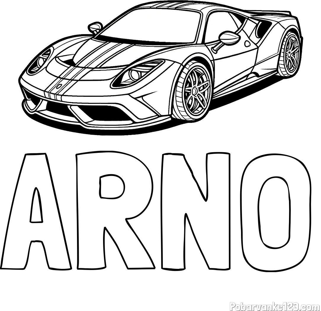 Pobarvanka imena ARNO in pobarvanka čudovitega športnega avtomobila