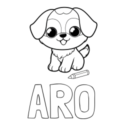 Online izdelana pobarvanka - Pobarvanka imena ARO in pobarvanka prikupnega kužka